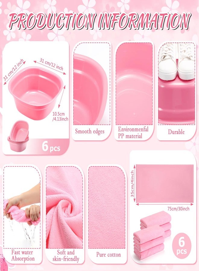 Thiccywoov 54Pcs Kids Foot Spa Party Supplies for Girl Spa Party Favors 6 Washbasin 6 Tote Bags 6 Hand Towels 6 Toe Separators 6 Hair Scrunchies 6 Hairband 6 Slipper 6 Eye Mask 6 Nail File (Pink) - Image 2